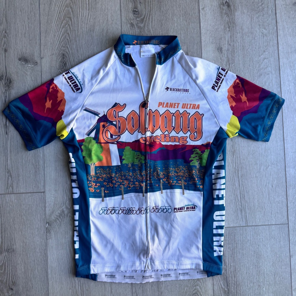 Blackbottoms Solvang Cycling Planet Ultra Jersey Mens Medium Short Sleeve Zip